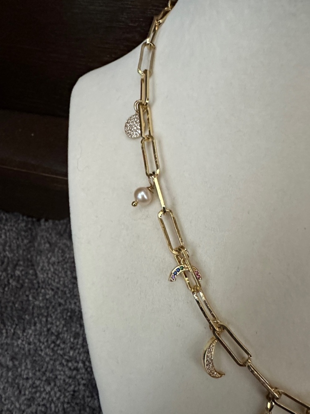 Gold Charm Paperclip Necklace with Mixed Charms - Picture 4 of 4